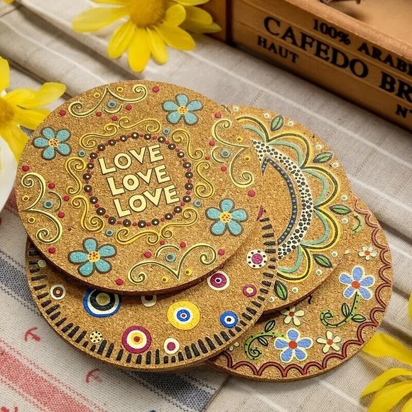 Love Flowers Coaster Set Of 4 Live Well Laugh Often Love Much Boho Style NIP - Picture 1 of 3